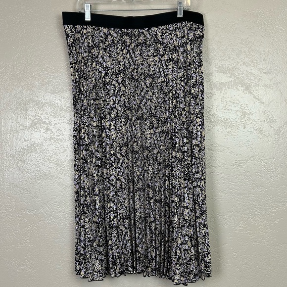 Vince Camuto Women's Pleated Maxi Midi Skirt Sprinkled‎ Field Floral Black SZ XL - Picture 1 of 12